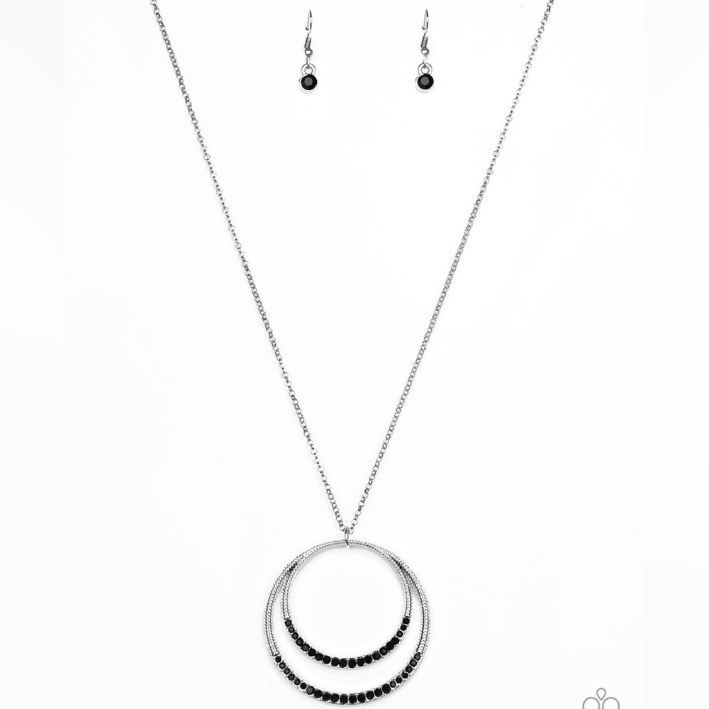 Front and Epicenter - Black & Silver Tone Paparazzi Necklace and Earrings Set - Picture 2 of 3